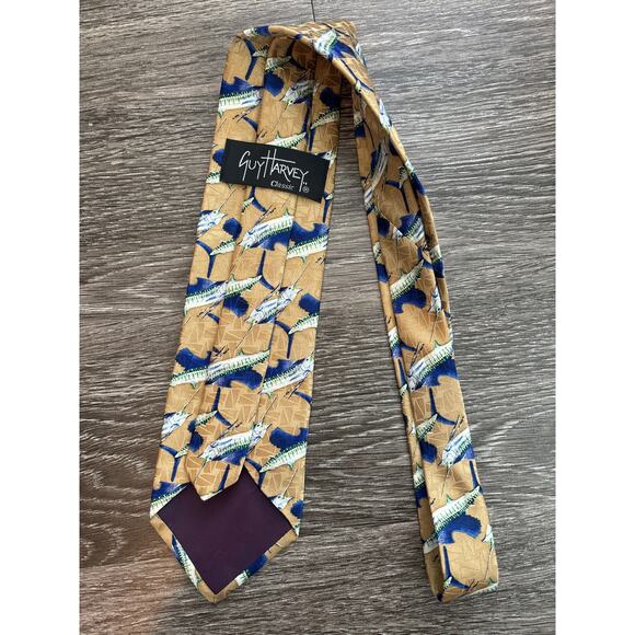 Guy Harvey Classic 100% Silk Fish Tie Gold - Picture 2 of 4
